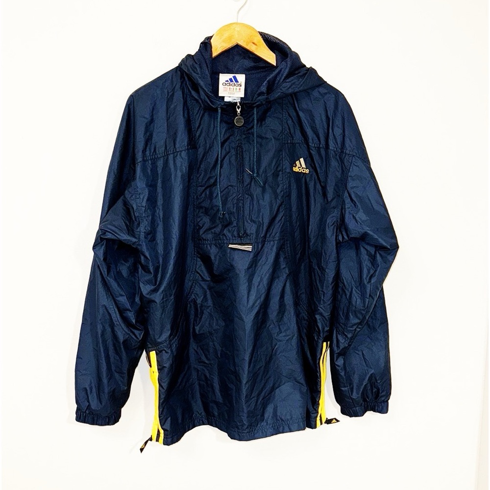 ADIDAS 90’s Vintage Jacket 1/2 Zipper Pullover With Hood Navy Size Large EUC